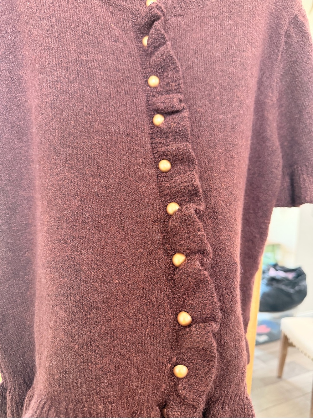 Brown Ruffle Button Knit Cardigan - Picture 2 of 5
